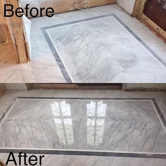 A restored marble stone surface