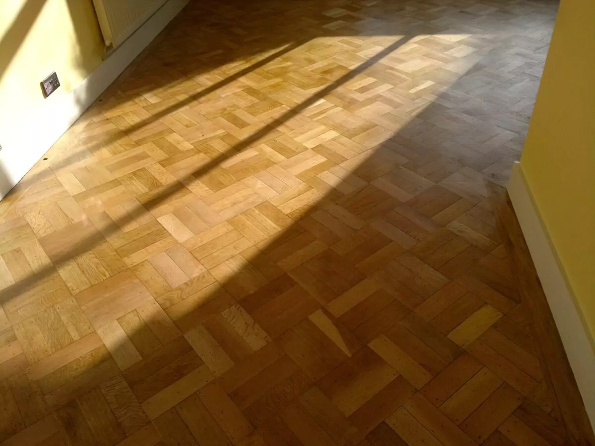 A hardwood floor after professional cleaning