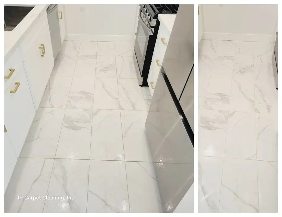 Tile and grout cleaning in progress